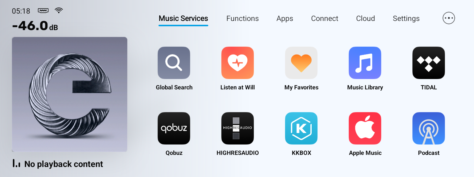 Music Services가 열린 Home 화면